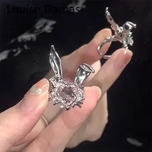 RINGLUX - Korea Cute Rabbit Ear Rings Girl Women Bunny Zircon Jewelry Opening Rings For Girlfriend Sweet Cool Wind Jewelry Gifts