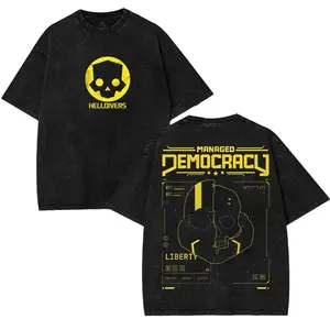 Helldivers 2 For The Federation Men's Wash Unisex Game Shirt, Fan Gift, gamer gift Menswear Collar Cotton Fabric Streetwear Tshirt