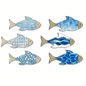 Wooden Fish Wall Decor, 3 Counts/set Beach Nautical Coastal Theme Fish Wall Sculpture, Vintage Decor for Home Bathroom Bedroom, Poster