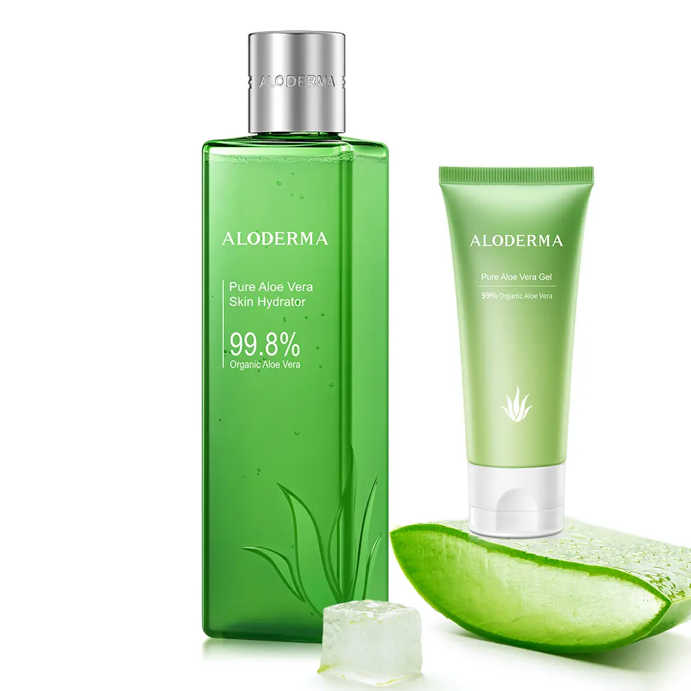 ALODERMA Organic Aloe Vera Set, 2-Piece Kit with Rejuvenating Toner and Moisturizing 45g Travel Gel to Hydrate & Smooth Skin, Redness, Radiant Skin, Soft Skin