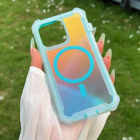 HISTORYOO For iPhone 18 Pro Max 17 Air 16 15 14 Plus 13 12 Pro For MagSafe Magnetic Color Changing Laser Gradient Dazzling / Glitter / Feather 2 layer Case Fluorescent Iridescent 2in1 PC Front Frame 4Corner Coverage Anti Drop Matte Bumper Shockproof Cover