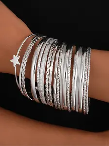 18 Pcs Star Bangle Bracelets Set, Casual Style Stackable Bracelets Zinc Alloy Bangles for Women, Perfect Gift for Girlfriend Birthday Party