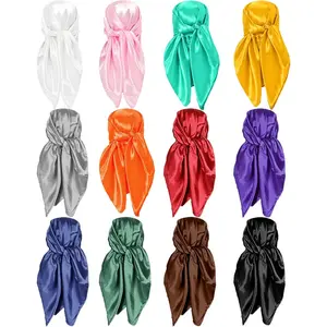 12/20 Pieces 35" Satin Head Scarf Large Square Scarf Silk Feeling Fashion Hair Wrapping Scarves for Women Girls