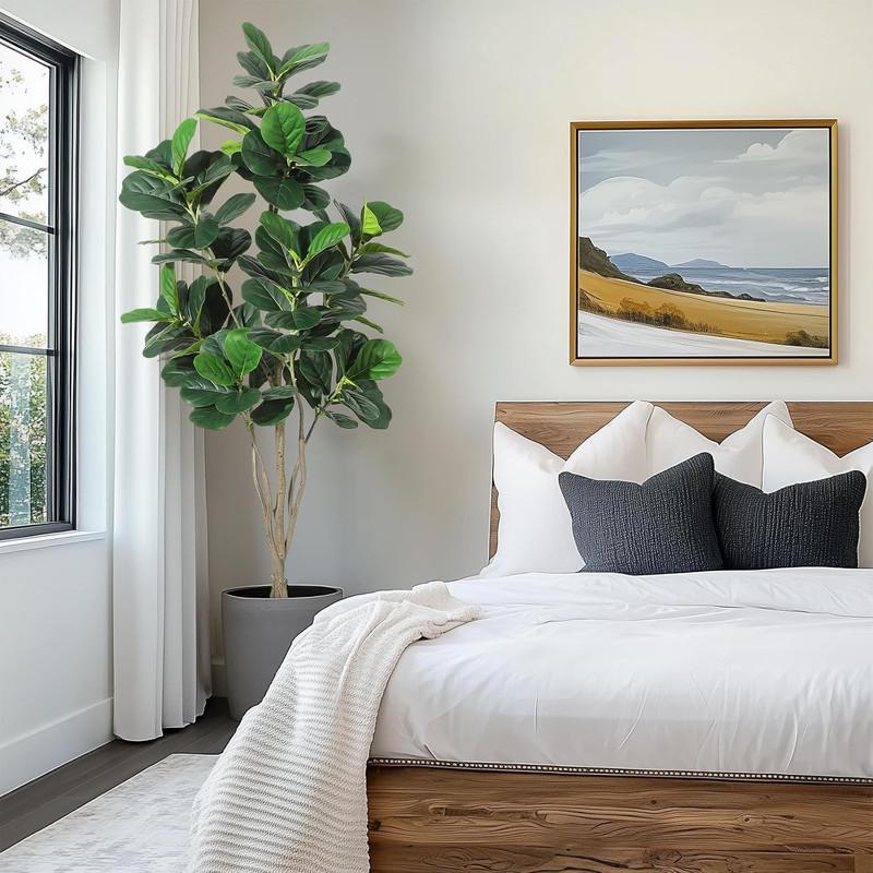 Artificial Multi-Stem Simulation Fiddle Leaf Ficus Tree, Fake Fiddle Leaf Ficus Plant Green Tree with Pot, Suitable for Indoor Outdoor Home Office Living Room Bathroom Decoration Gift Decorative Fruit Faux