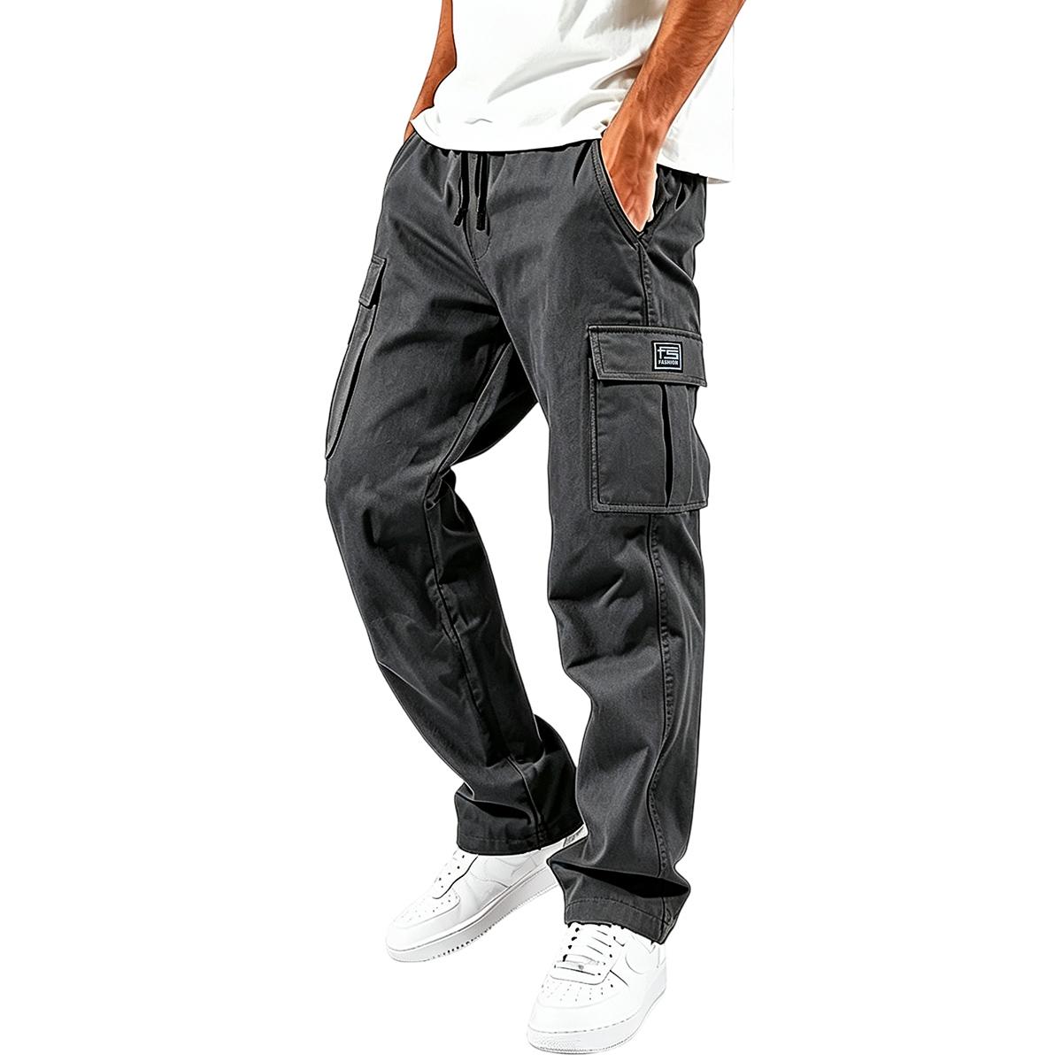TOOTD Premium Menswear Clothing - Men's Loose-Fit Polyester Cargo Pants, Ankle Length, Workwear, Minimalist Design, Comfortable Easy-Care, Slight Stretch, Stylish Plain Label Casual Trousers