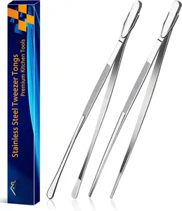 2 count 12-Inch Kitchen Tweezers Fine Tweezer Tongs, Extra-Long Stainless Steel Cooking Tweezers ()