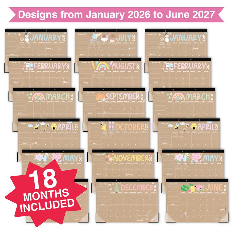 Hadley Designs 2026-2027 Desk Calendar 18-month 11x17 Inches Monthly Planner for Office & School Planning