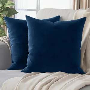 Velvet Pillow Covers 18x18 Dark Blue - Washable Decorative Fabric Throw Pillow Covers for Couch or Bed - Set of 2