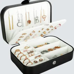 Premium Travel Jewelry Box, PU Leather Double-Layer Organizer for Earrings, Rings, Necklaces & Bracelets, Waterproof, Valentine’s Day Gift (Black)