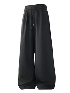 Casual Sports Pants, Elastic Waist Drawstring Adjustable Wide Leg Straight Trousers, Four Seasons Pocket Women's Pants Fit, Drawstring Waist Sweatpants