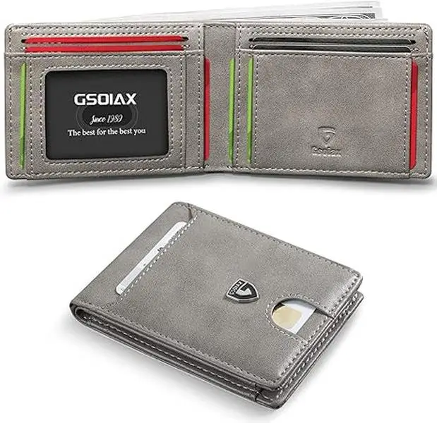GSOIAX Men's Slim Wallet RFID Blocking Strap Gift Box