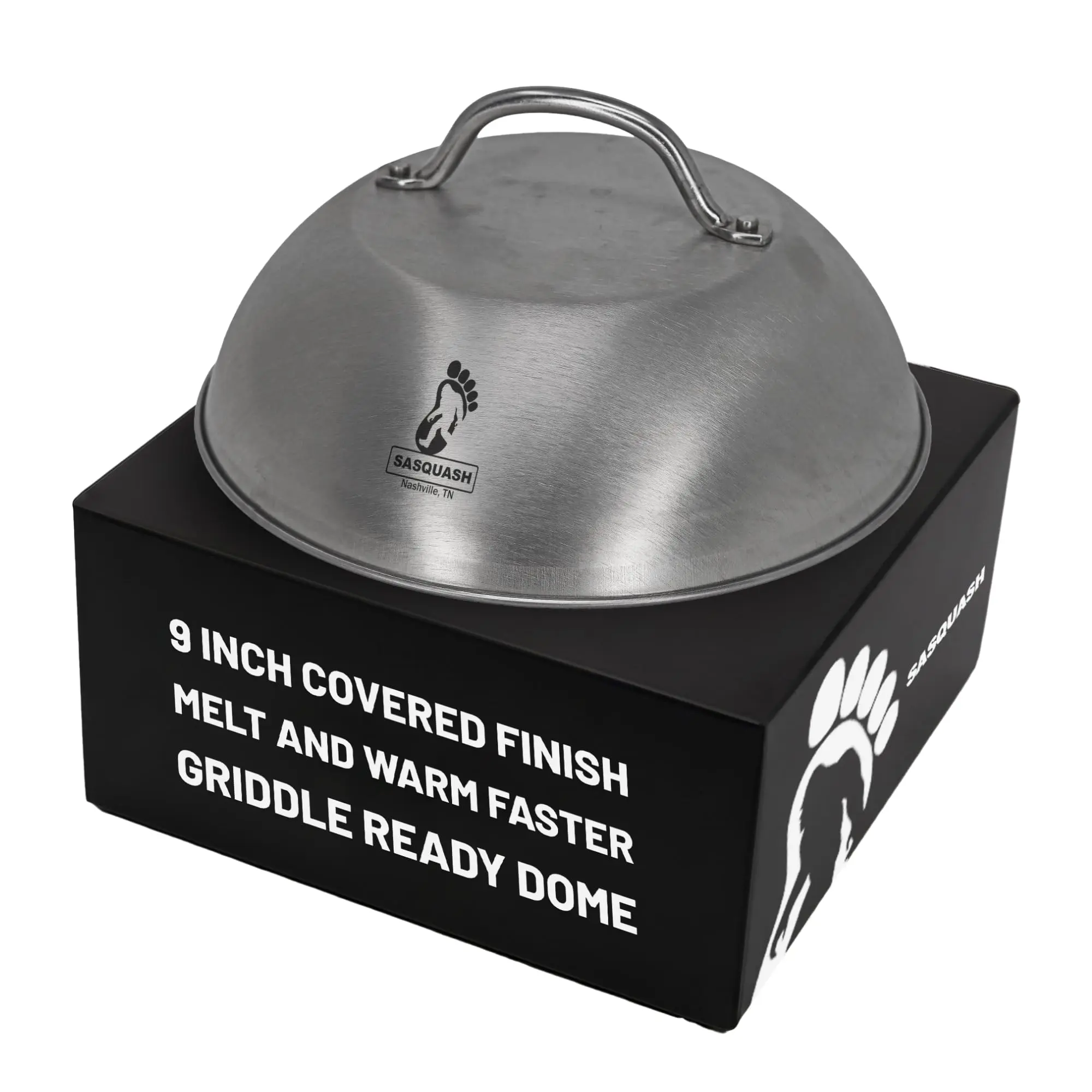 Sasquash Melting Dome For Griddle, 9 Inch Stainless Steel Cheese Melting Dome, Basting And Steaming Cover For Smash Burgers, Vegetables, Flat Top Grill Cooking, Grilling Accessories