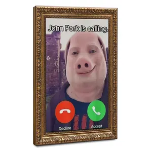 John Pork is Calling Funny Answer Call Phone Poster – Gold Frame Wall Art, Meme-Inspired Home Decor, Perfect for Bedroom, Office, or Living Room