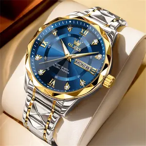 OLEVS G5609 Men's Diamond Business Dress Watch Analog Quartz Stainless Steel Waterproof Luminous Date Two Tone Casual Wrist Watches Time Accurate With box