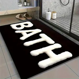Elegant Bathroom Mat Non-Slip Quick-Dry Modern Bold Letter Design Super Absorbent for Shower Bathtub Entryway Laundry Room Easy Clean Decorative Carpet Black and White