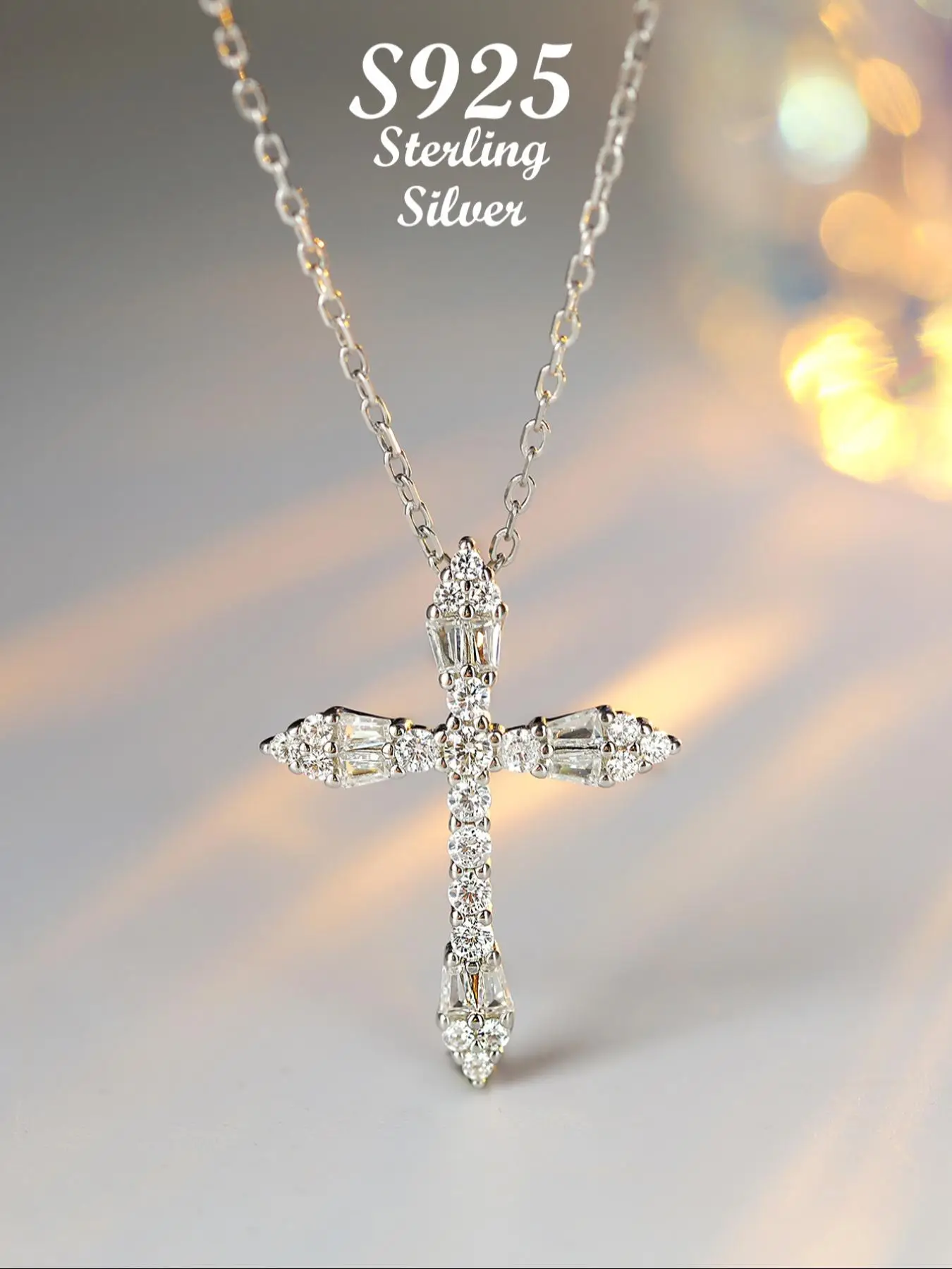 925 Sterling Silver Rhinestone Cross Pendant Necklace for Women, Fashion Jewelry for Party, Daily Clothing Decor, Trendy All-match Jewelry for Birthda