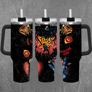 [Stranger Things] Hellfire Club 20oz & 40oz Tumbler With Handle – Anime Gaming Stainless Steel Cup, Insulated Iced Coffee Mug, Aesthetic Design, Trendy Drinkware, Daily Use, Gift Idea, Fan Favorite, Gift For Otaku & Anime Fans