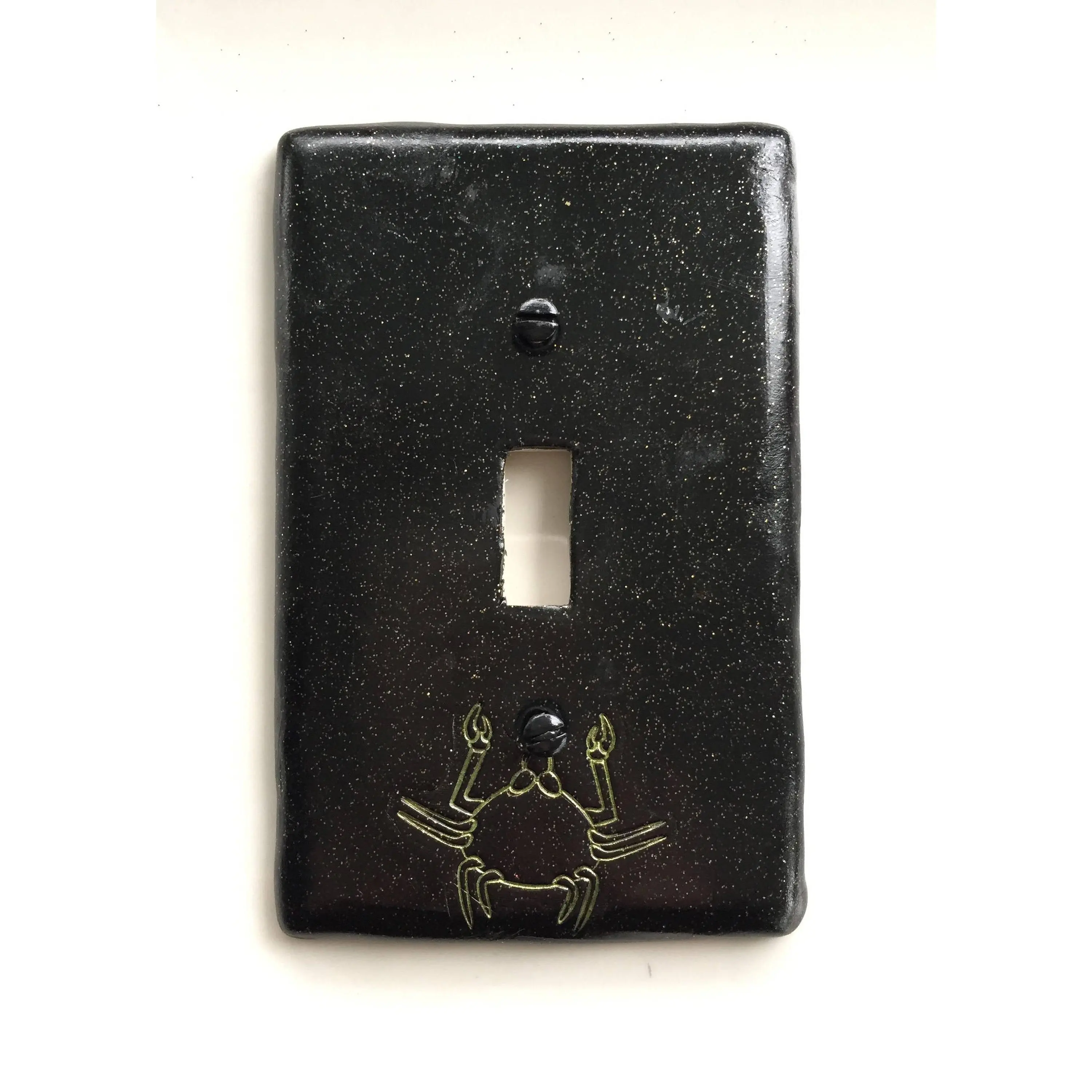 Cancer the Crab light switch plate cover for single toggle switch plate cover, black with glitter green custom colors available