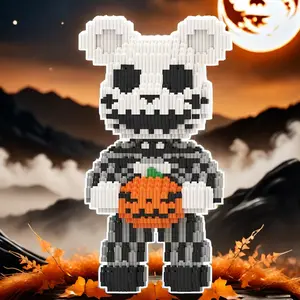 Halloween Lucky Skull Bear 3D Puzzle Building Block, Creative Room Decor Gift for Birthday Valentine Christmas Holiday DIY Craft Lover