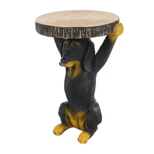 22.17"H Black MGO Dog Statue Side Table - Hand-Painted Pedestal End Table Stool for Home, Living Room & Outdoor Decor