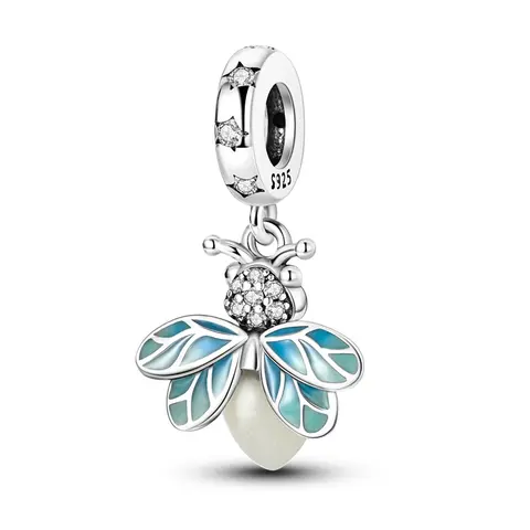 MULA Women's Silver-Plated Anti-Oxidation Non-Tarnish Firefly Luminous Pendant - Blue Enamel Crystal Inlays, Midsummer Night's Dream Collection, Bracelet-Compatible Charm, Personalized Anniversary Costume Jewelry Gift for Women, Emotes Hope And Guidance,