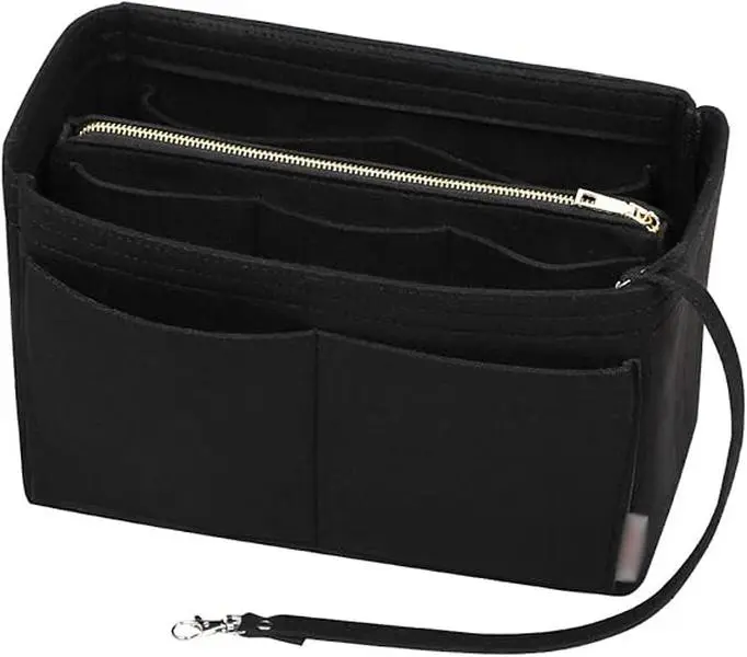 Felt Purse Organizer Insert - Portable Zipper Pouch with Metal Zipper, 13-Pocket Handbag Tote Shaper for Speedy Neverfull Totes, Detachable Makeup Storage Bag, Camping Hiking Bivy Bag Accessory, Travel Organizer, Organizer Pouch