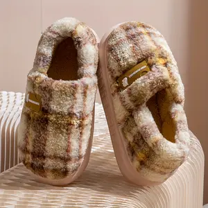 Brand Bdhjydb ECAC Men' & Women' Plush Scottish Plaid Slip-On Moccasin Indoor Shoes - Non-Slip EVA Sole & Arch, Soft Plush Lining, Warm Winter Slippers Suitable for - (Beige/Brown/Gray/Blue/Tan)