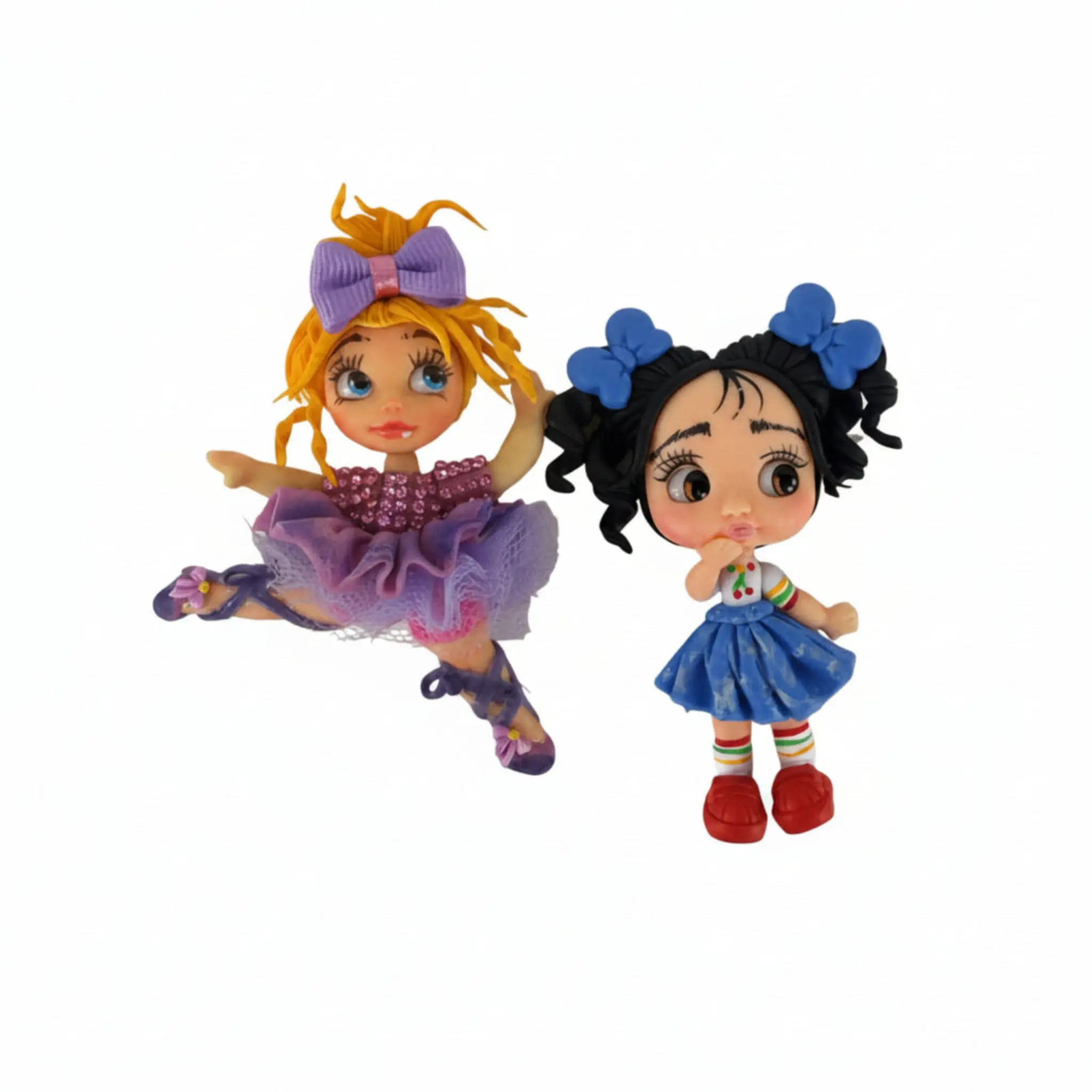 Ballerina & School Girl Doll Set – Flex Porcelain Flatback for DIY Crafts