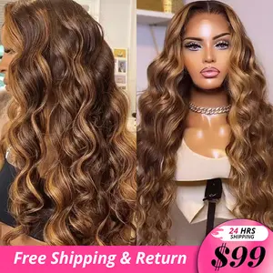 Highlight Body Wave Lace Front Wig 13x4 Brown Colored Human Hair Wigs Pre Plucked