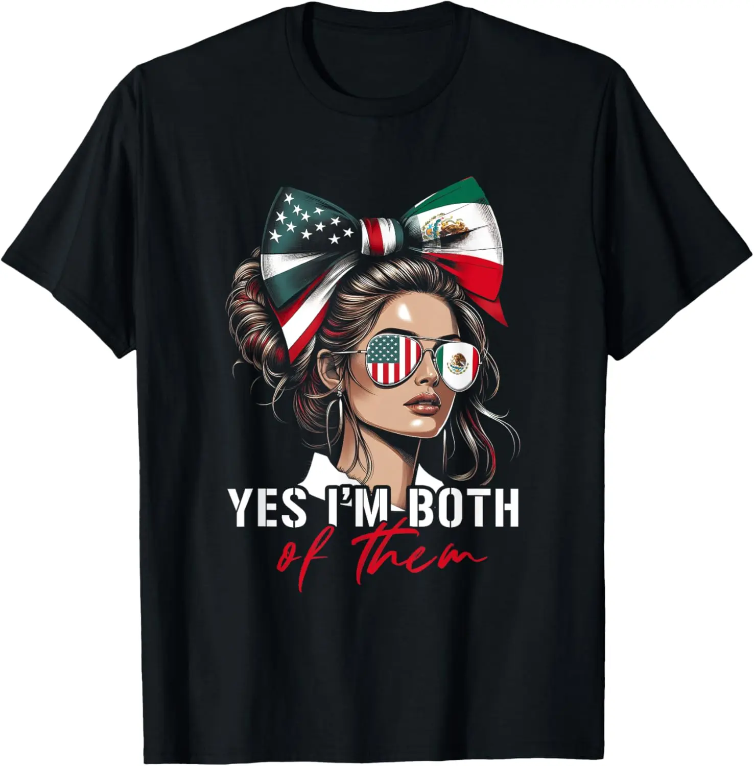 Women's 'Yes I'm Both' Vintage Graphic T-Shirt - Distressed Mexican American Flag Print, Casual Cotton Round Neck Short Sleeve Streetwear Everyday Clothes