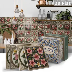 Romantic Floral Tile Stickers, Waterproof Wall Sticker, Decorative Wall Sticker, Waterproof & Oilproof, Removable Self-Adhesive, 15x15 Cm, Ideal for Bathroom & Kitchen, Gift Box Included