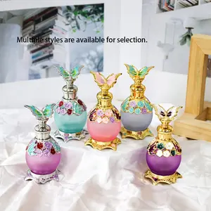 25ml Colorful Glass Round Bottle, Painted Floral & Butterfly Refillable Perfume Bottle, Essential Oil Container for Travel Vanity Decor, Gift for Women