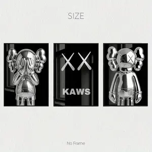 3pcs Kaws Theme Wall Art, Silver Color Metal Texture, Classic Xx Eye Design, Perfect for Gaming Room, Living Room, Bedroom, Must-Have Decor
