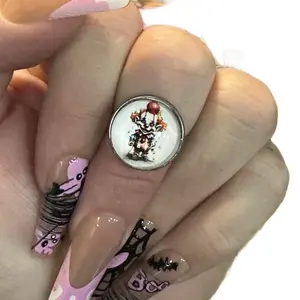 Killer Klowns adjustable stainless steel cabochon ring.