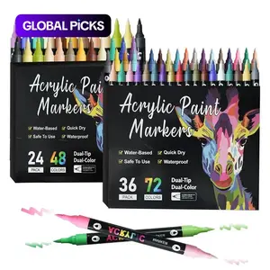 Acrylic Paint Marker Pen, Drawing Markers, Art Markers Set, 12/24/36pcs Colorful Double-ended Two-color Acrylic Paint Highlighters Pen, Art Supplies for Drawing, Rock Painting, Wood, Canvas, Stone, Glass #GLOBAL PICKS
