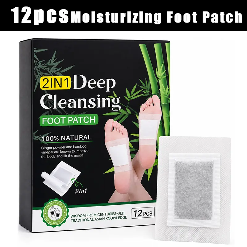 Natural Bamboo Vinegar Ginger Powder Foot Patch (12 packs), Improve Sleep, Remove Moisture, Sleep Aid, Stress Relief Chinese Natural , All Botanical Extracts Foot Masks, Wipe body  , Turmeric, Body Patch Foot Masks
