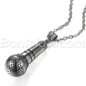 Hip Hop Stainless Steel Charm Microphone Mic Pendant Necklace Chain