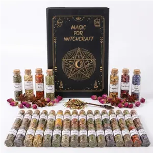 45-Piece Premium Organic Dried Herbs & Flowers Set with Glass Bottles - Witchcraft Supplies & Wicca Altar Decor Starter Kit for Spell Rituals, Manifestation & Spiritual Self-Care Gift Set