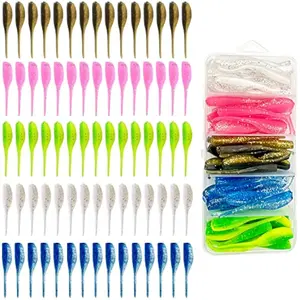 Crappie Lures Kit 75pcs  - Soft Plastic Coloured Crappie & Panfish Shad Baits