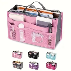 Foldable Storage Bag, 1 Count Large Capacity Handbag, Portable Travel Classification Bag, Travel Cosmetic Bag, Home Organizers, Makeup Organizer Pouch