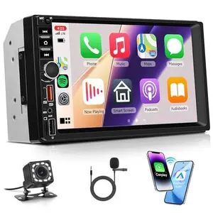 Double Din Car Radio with Wireless CarPlay & Android Car, 7 Inch Touchscreen Radio with Steering Wheel Control, Mirror Linking + Reversing Camera