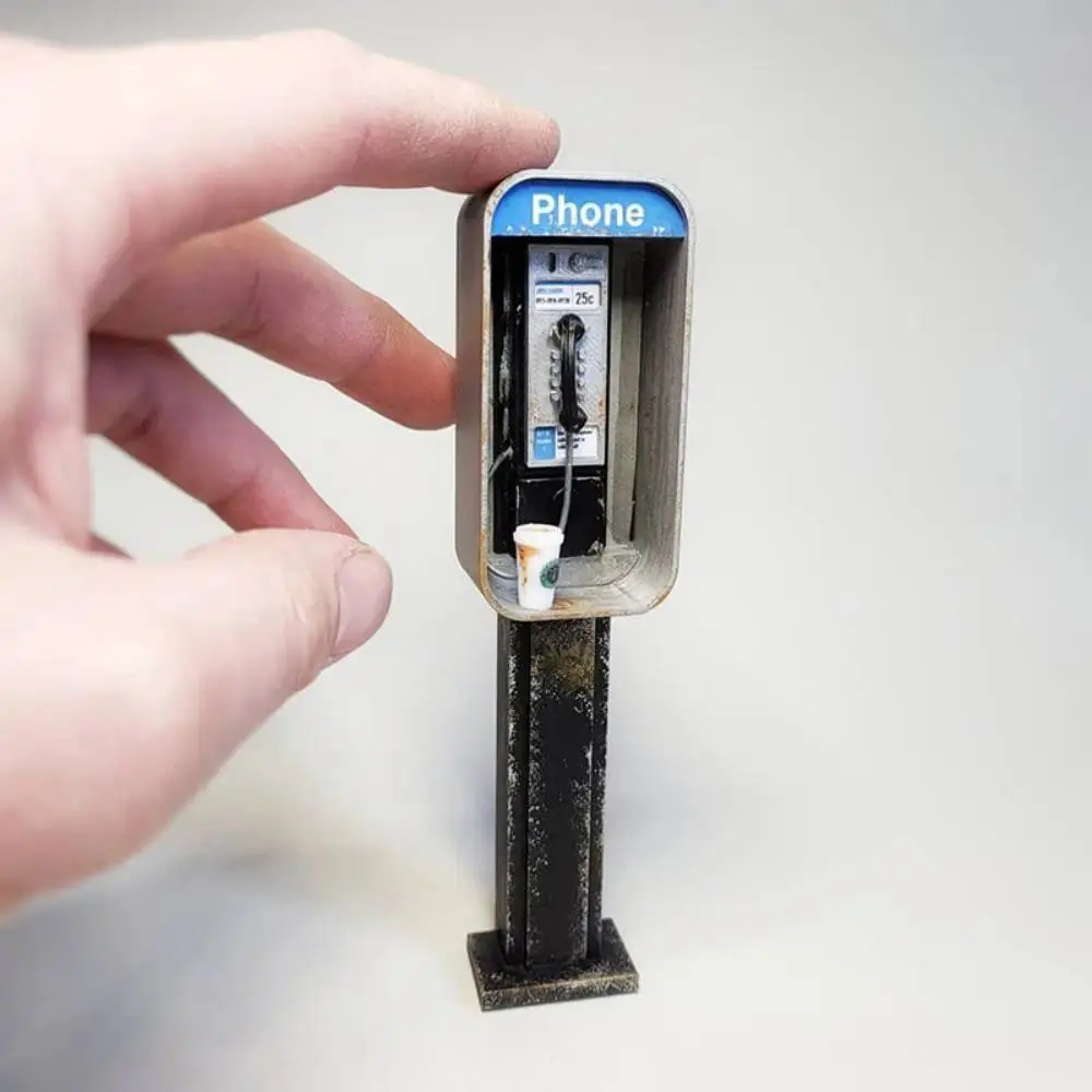 Handmade Miniature American Payphone In 1:12 Scale American Street Replica Small Ornaments Miniature American Mailbox Ornament