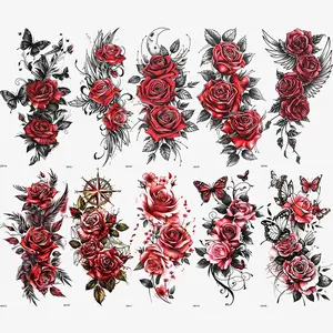 10-Piece Butterfly & Floral Temporary Tattoo Stickers, Waterproof Realistic Rose Chrysanthemum Design, Unisex Body Art, Body Fake Tattoos for Parties Festivals