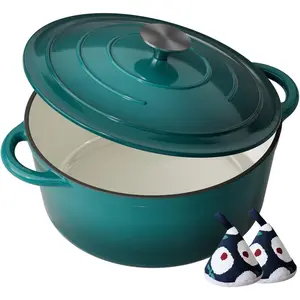 Enameled Cast Iron Dutch Oven - 4.5QT Pot with Lid &  Potholders - Heavy-Duty Cookware for Braising, Stews, Roasting, Bread Baking, Oven Safe up to 500?F & Across  Stovetops, Bottle Green