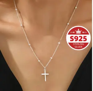 Sterling Silvery Cross Pendant S925 Sterling Silvery Women's Cross Pendant Necklace, Bohemian Retro Style, Best for Mothers, Sisters And Friends On Christmas, Halloween, Easter