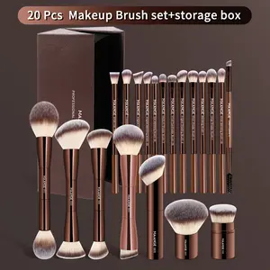 MAANGE Professional Makeup Brush Set With Storage Box, 20pcs/set Soft Aluminum Tube Makeup Brushes, Cosmetic Brushes, Makeup Accessories Gift for Friends Kits, Cosmetics Makeup Tool Kits, Coffee Brown Beauty Tools