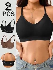 2-Pack Women's Seamless Sports Bras, Stretch Sports Bra, Ruched Design, Adjustable Straps, Comfortable Daily Wear, Full-Day Support