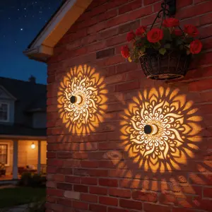 2pcs of Solar Fence Lights with a Mandala Design for Outdoor Walls, Featuring IP65, Outdoor Light Fixtures Wall Mount. These Metal Solar Deck Step Lights Are Perfect for Courtyard Decoration And Make Great Festival Gifts