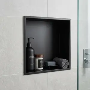 Matte Stainless Steel Shower Niche 12"x12", Modern Minimalist Design, Wall-Mounted, No Tile Needed, Ideal for Bathroom Renovation
