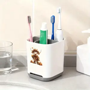 1pc Elegant Plastic Draining Toothbrush Holder with Highland cattle Pattern Design, Ideal for Bathroom Storage, Toothbrush Organizer Decorative Toothbrush Holde Toothbrush Storage Organizer Standup Brush Holder